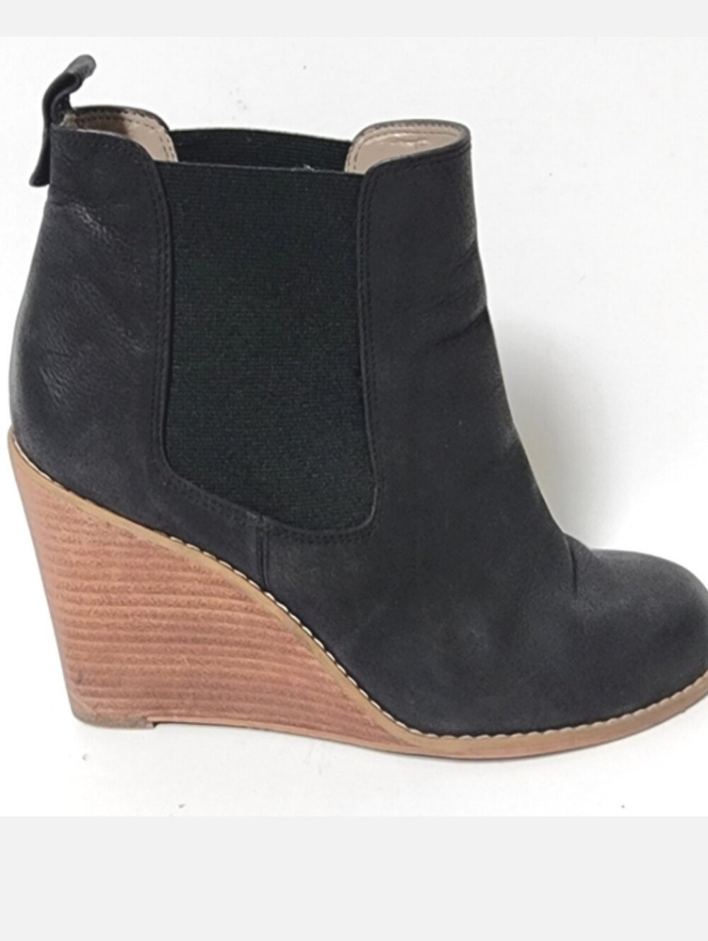 Hinge women's black leather wedge ankle boots size 6.5
